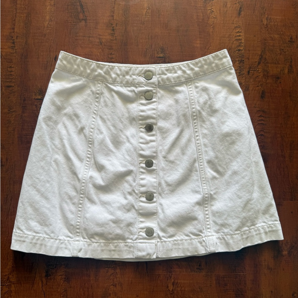 White Button-Front white  Denim Skirt